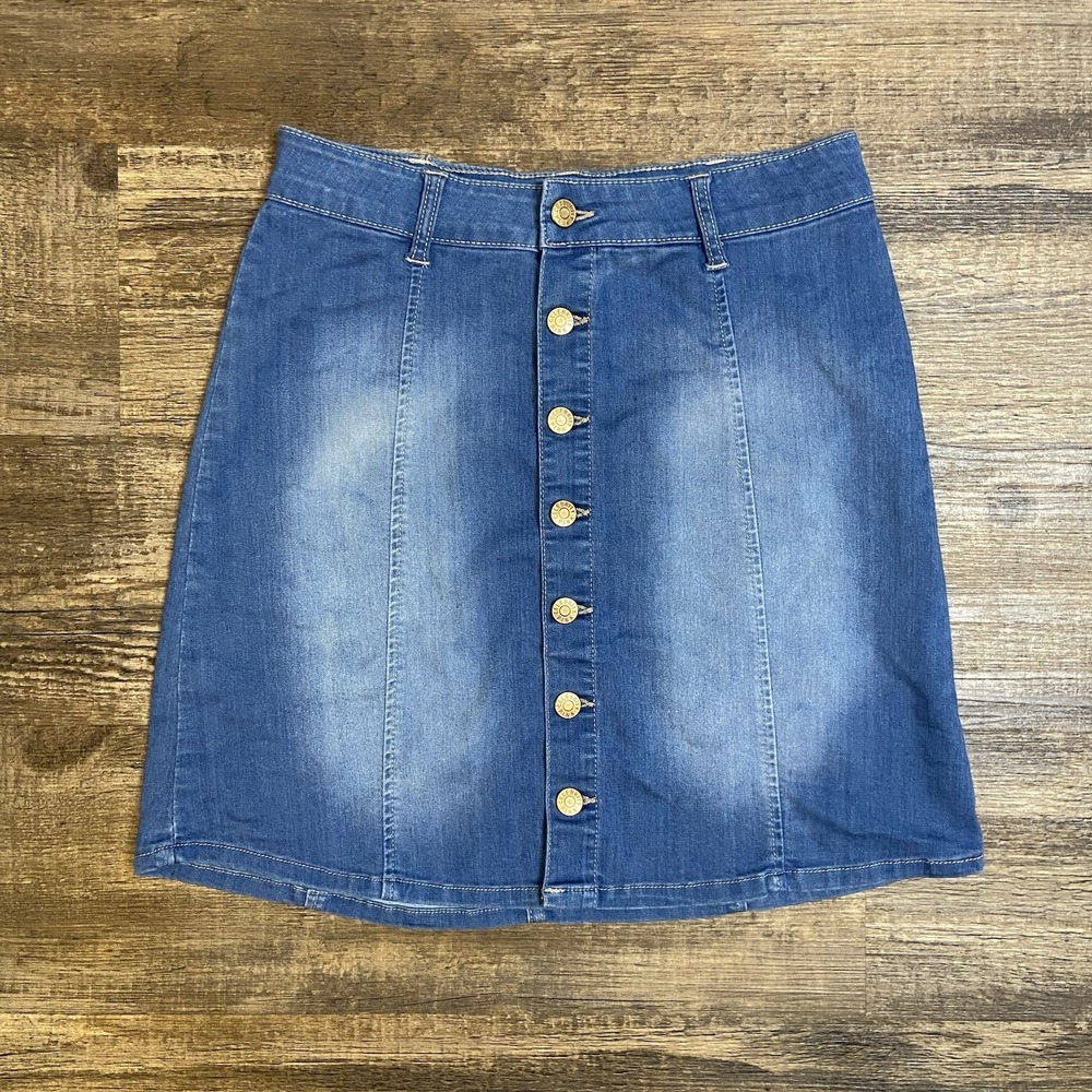 Celebrity Pink Denim Skirt Button Front Women's S High Rise Casual Chic Y2K - Picture 1 of 5